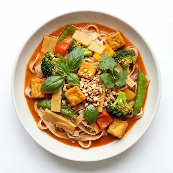 Thai Red Curry Vegetables with Tofu & Rice Noodles